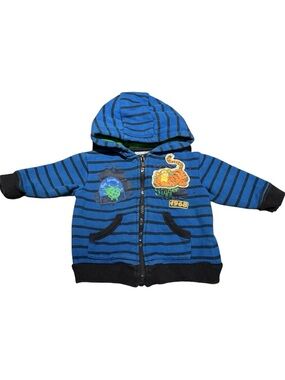 3/$20 Disney Blue and Black Striped Hooded Zip Sweatshirt - Tigger Patch